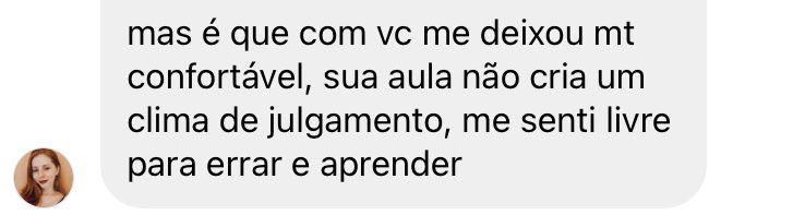 Mensagem de WhatsApp de aluna sobre se sentir livre para errar e aprender